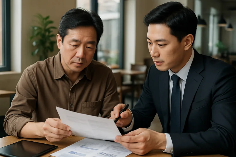 중소기업 대표가 정책자금 상담 자료를 확인하는 장면