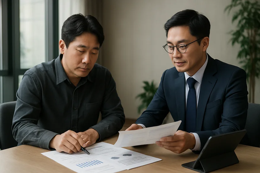 중소기업 대표가 정책자금 상담 자료를 확인하는 장면