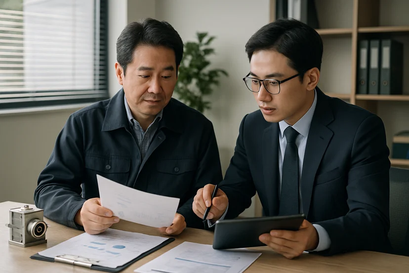 중소기업 대표가 정책자금 상담 자료를 확인하는 장면
