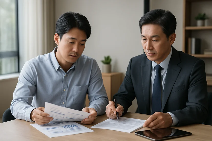 중소기업 대표가 정책자금 상담 자료를 확인하는 장면