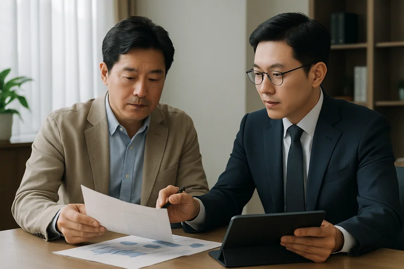 중소기업 대표가 정책자금 상담 자료를 확인하는 장면