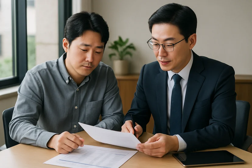 중소기업 대표가 정책자금 상담 자료를 확인하는 장면