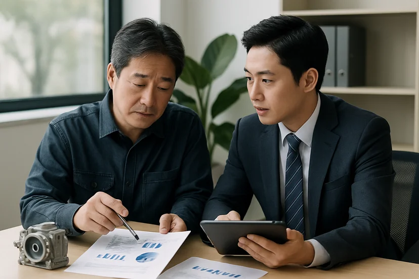 중소기업 대표가 정책자금 상담 자료를 확인하는 장면