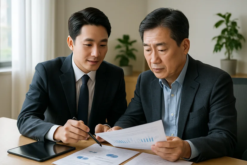 중소기업 대표가 정책자금 상담 자료를 확인하는 장면