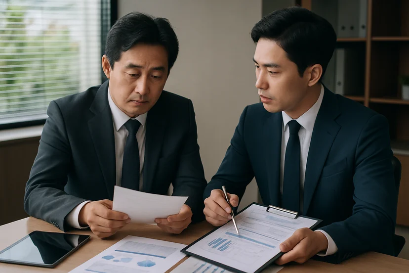 중소기업 대표가 정책자금 상담 자료를 확인하는 장면