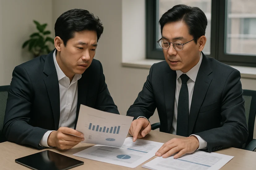 중소기업 대표가 정책자금 상담 자료를 확인하는 장면