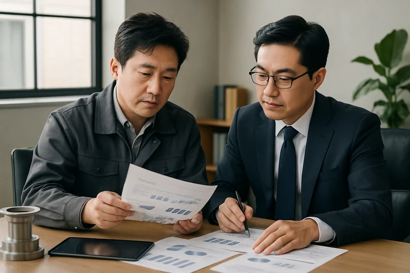 중소기업 대표가 정책자금 상담 자료를 확인하는 장면