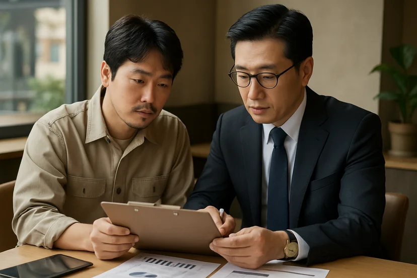 중소기업 대표가 정책자금 상담 자료를 확인하는 장면