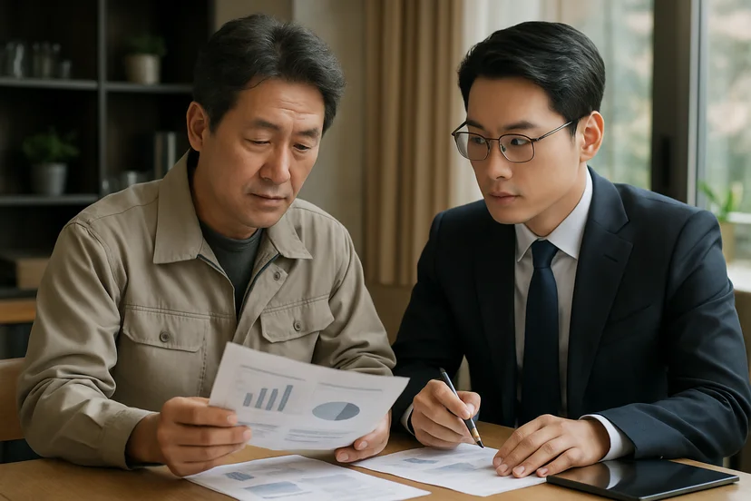 중소기업 대표가 정책자금 상담 자료를 확인하는 장면