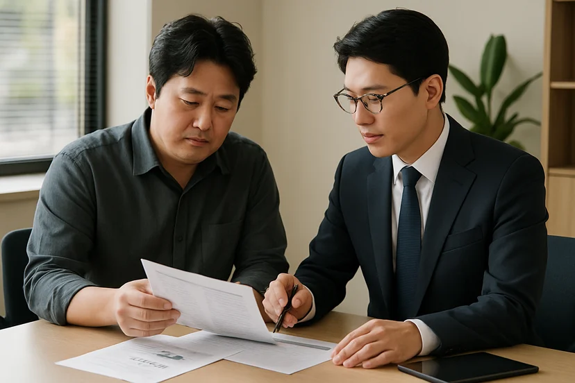 중소기업 대표가 정책자금 상담 자료를 확인하는 장면