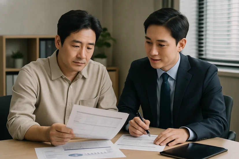 중소기업 대표가 정책자금 상담 자료를 확인하는 장면