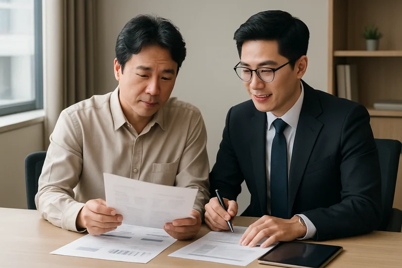 중소기업 대표가 정책자금 상담 자료를 확인하는 장면