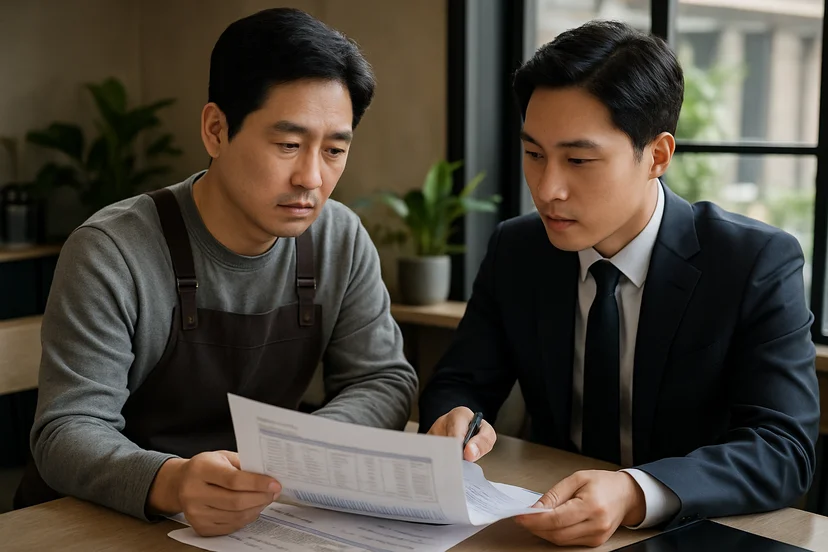 중소기업 대표가 정책자금 상담 자료를 확인하는 장면