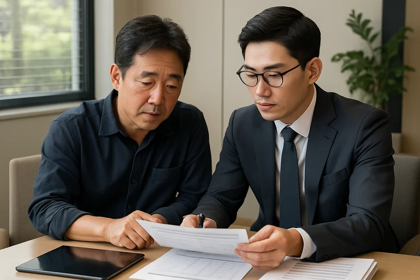 중소기업 대표가 정책자금 상담 자료를 확인하는 장면