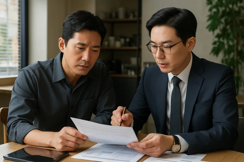 중소기업 대표가 정책자금 상담 자료를 확인하는 장면
