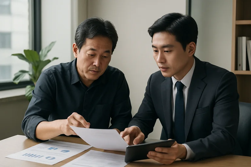 중소기업 대표가 정책자금 상담 자료를 확인하는 장면