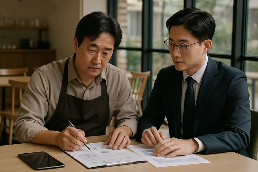 중소기업 대표가 정책자금 상담 자료를 확인하는 장면