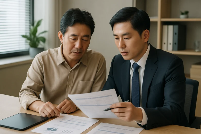 중소기업 대표가 정책자금 상담 자료를 확인하는 장면