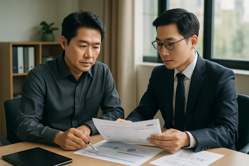 중소기업 대표가 정책자금 상담 자료를 확인하는 장면