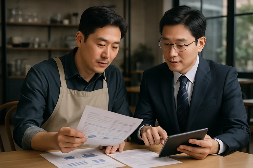 중소기업 대표가 정책자금 상담 자료를 확인하는 장면