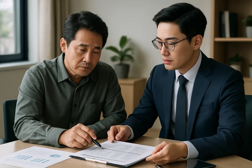 중소기업 대표가 정책자금 상담 자료를 확인하는 장면