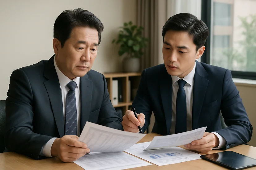 중소기업 대표가 정책자금 상담 자료를 확인하는 장면