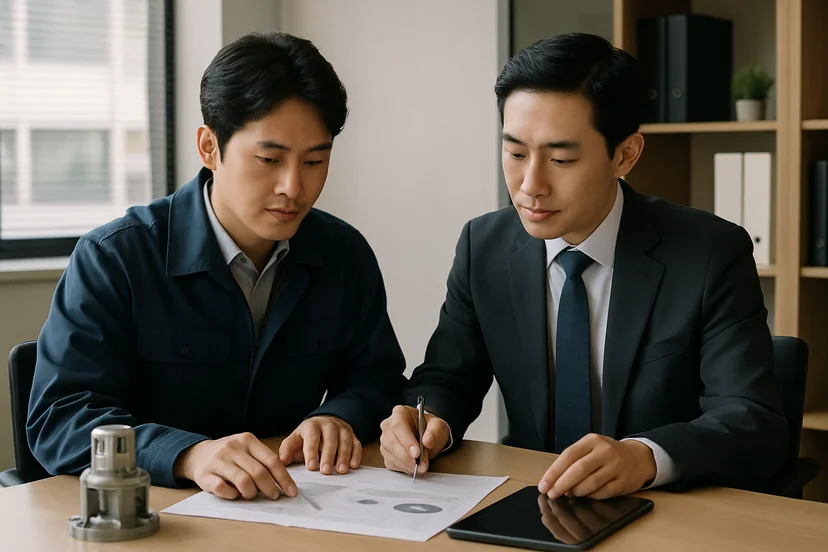 중소기업 대표가 정책자금 상담 자료를 확인하는 장면