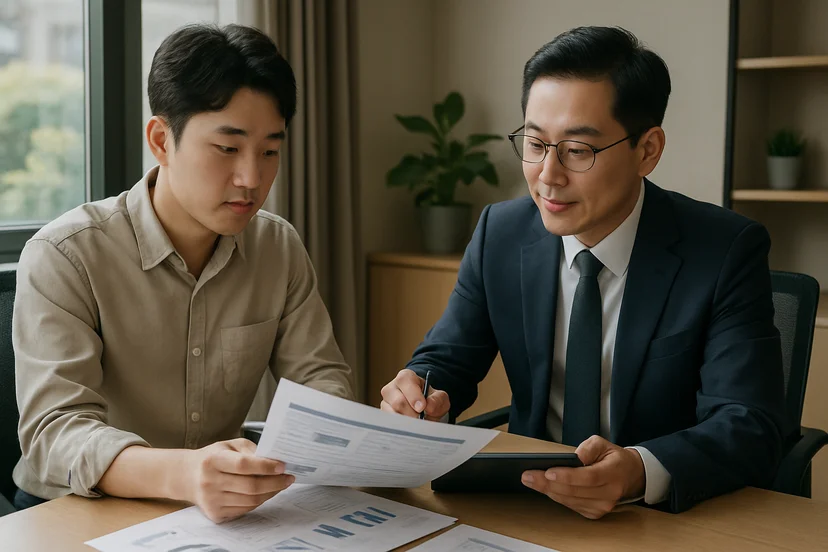 중소기업 대표가 정책자금 상담 자료를 확인하는 장면