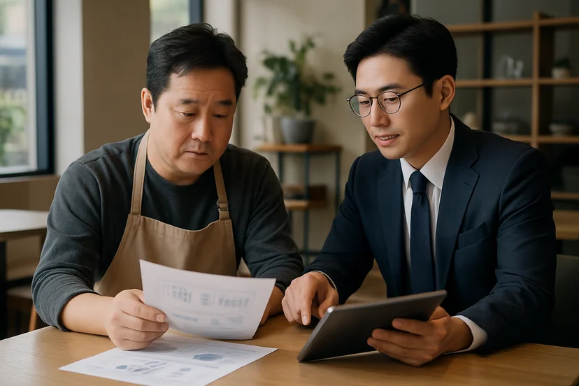 중소기업 대표가 정책자금 상담 자료를 확인하는 장면