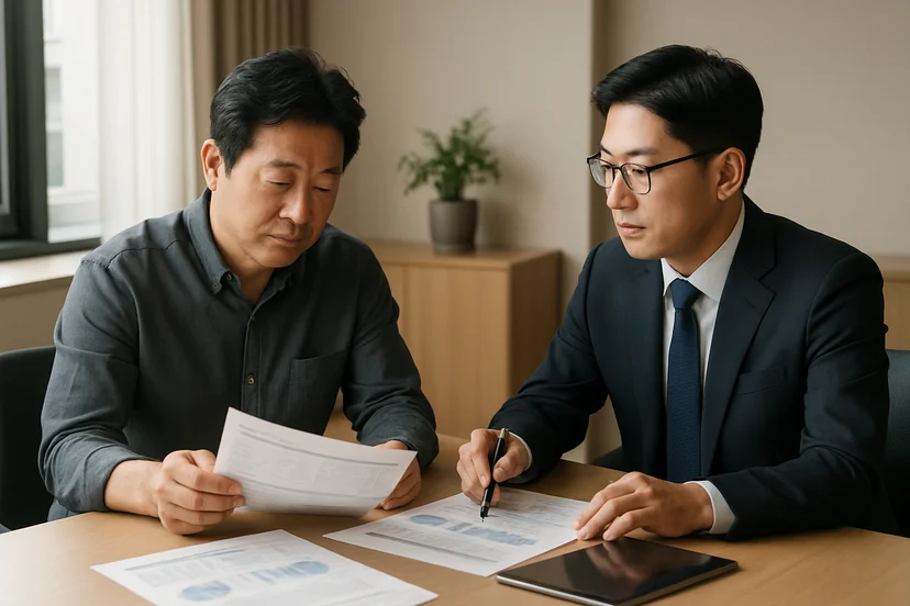 중소기업 대표가 정책자금 상담 자료를 확인하는 장면