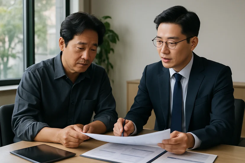 중소기업 대표가 정책자금 상담 자료를 확인하는 장면