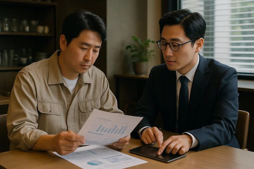 중소기업 대표가 정책자금 상담 자료를 확인하는 장면