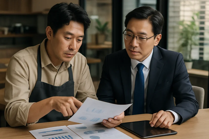 중소기업 대표가 정책자금 상담 자료를 확인하는 장면