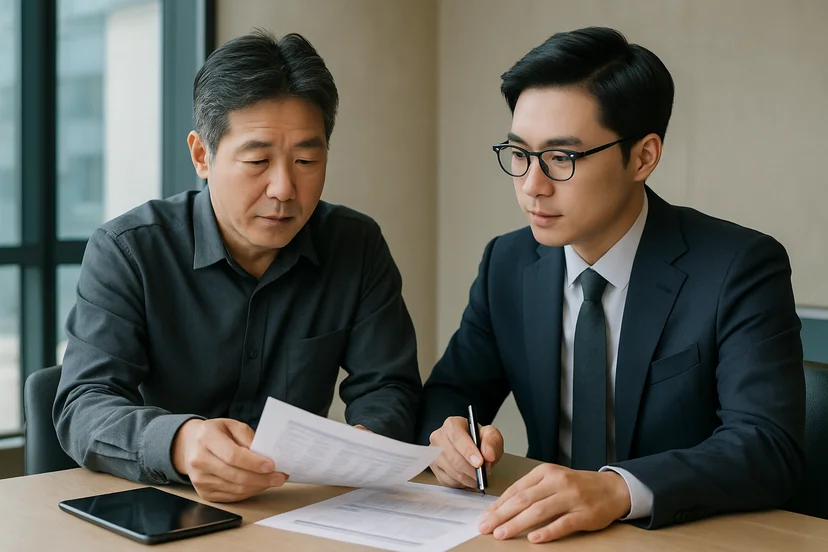 중소기업 대표가 정책자금 상담 자료를 확인하는 장면