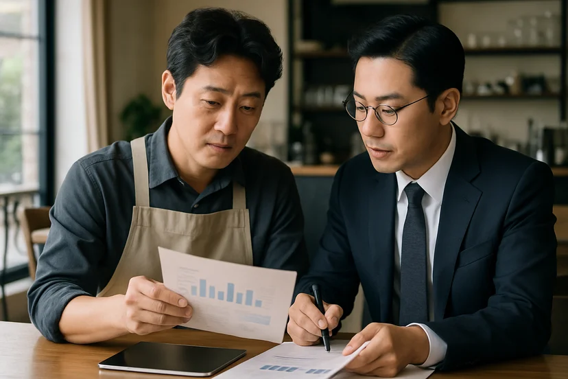 중소기업 대표가 정책자금 상담 자료를 확인하는 장면