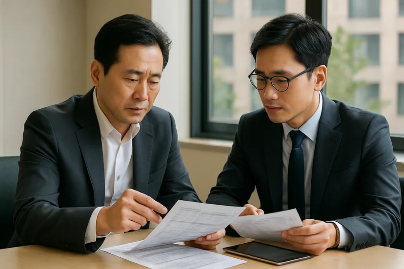 중소기업 대표가 정책자금 상담 자료를 확인하는 장면