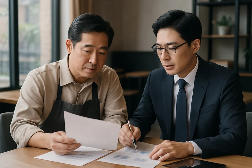 중소기업 대표가 정책자금 상담 자료를 확인하는 장면