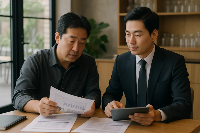 중소기업 대표가 정책자금 상담 자료를 확인하는 장면