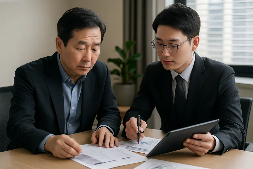중소기업 대표가 정책자금 상담 자료를 확인하는 장면