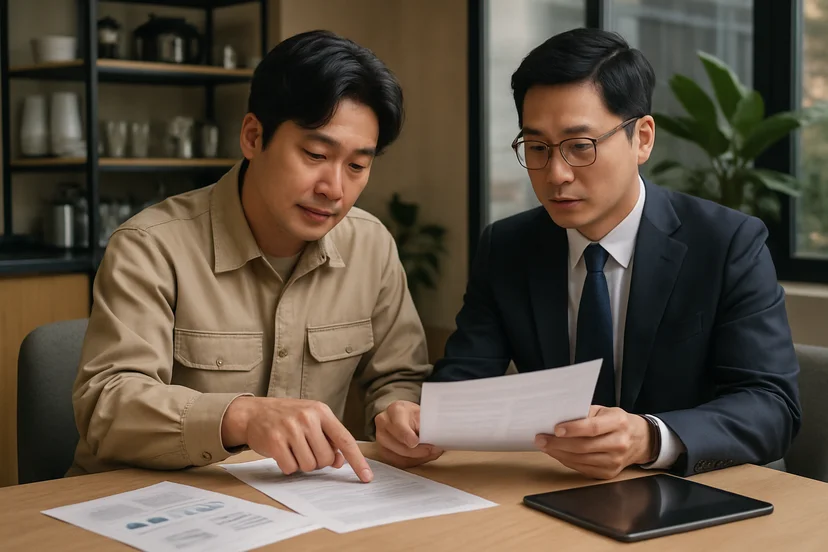 중소기업 대표가 정책자금 상담 자료를 확인하는 장면