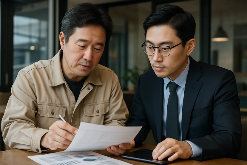 중소기업 대표가 정책자금 상담 자료를 확인하는 장면