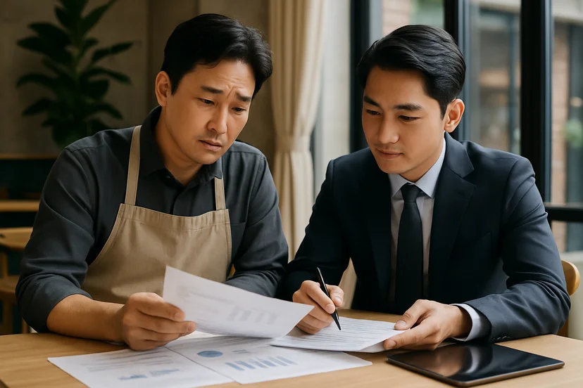 중소기업 대표가 정책자금 상담 자료를 확인하는 장면