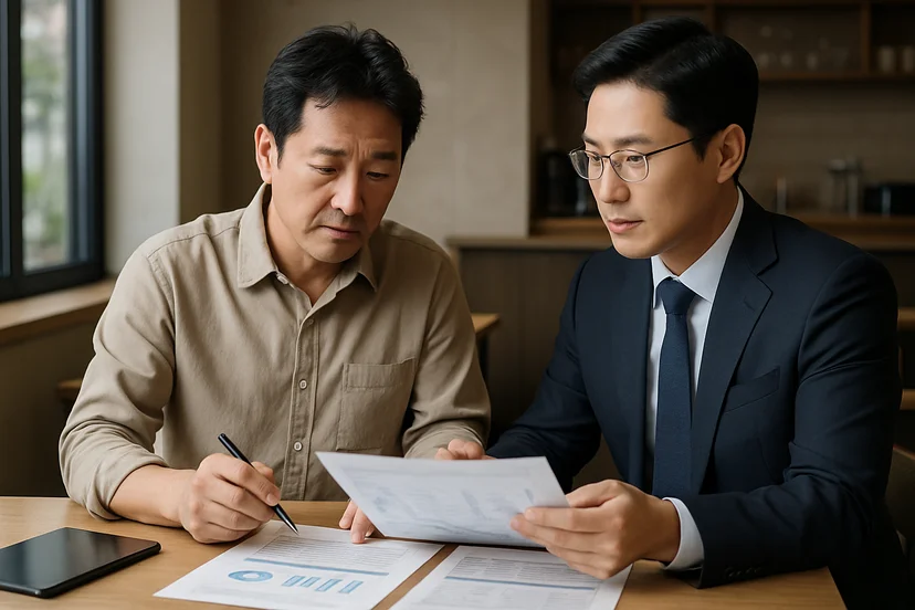 중소기업 대표가 정책자금 상담 자료를 확인하는 장면