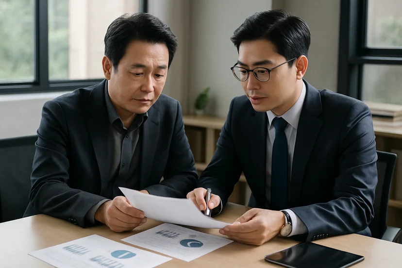 중소기업 대표가 정책자금 상담 자료를 확인하는 장면