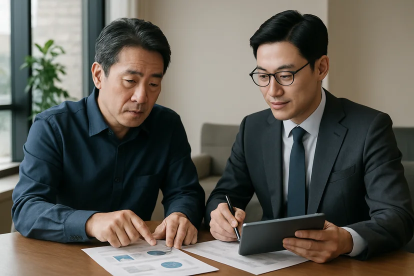 중소기업 대표가 정책자금 상담 자료를 확인하는 장면