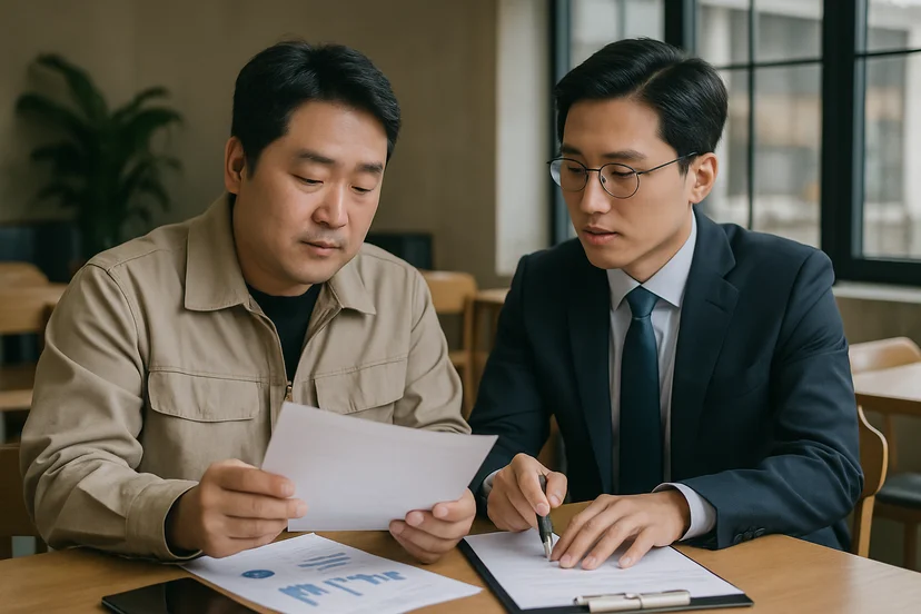 중소기업 대표가 정책자금 상담 자료를 확인하는 장면