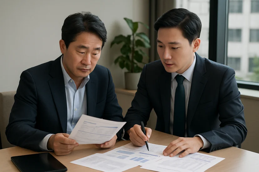 중소기업 대표가 정책자금 상담 자료를 확인하는 장면
