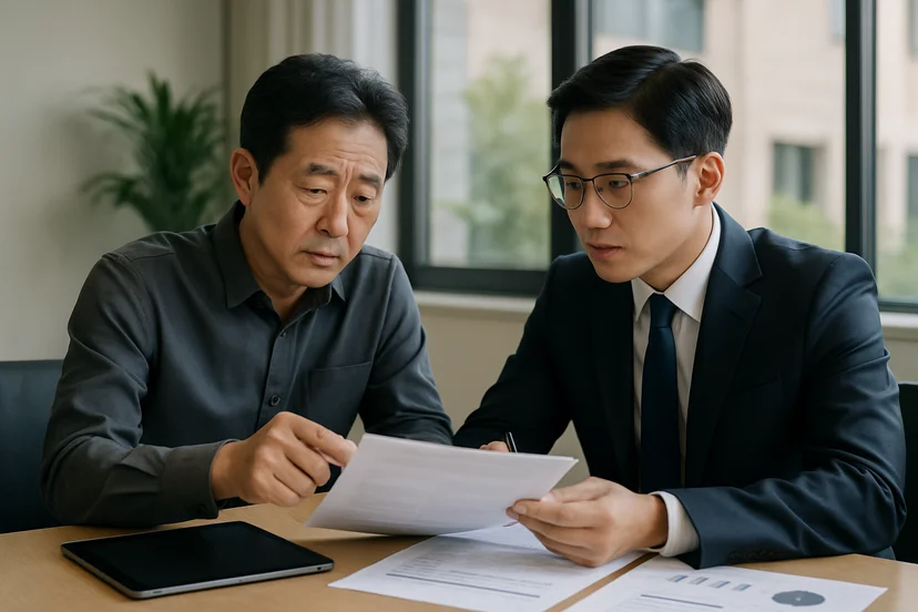 중소기업 대표가 정책자금 상담 자료를 확인하는 장면