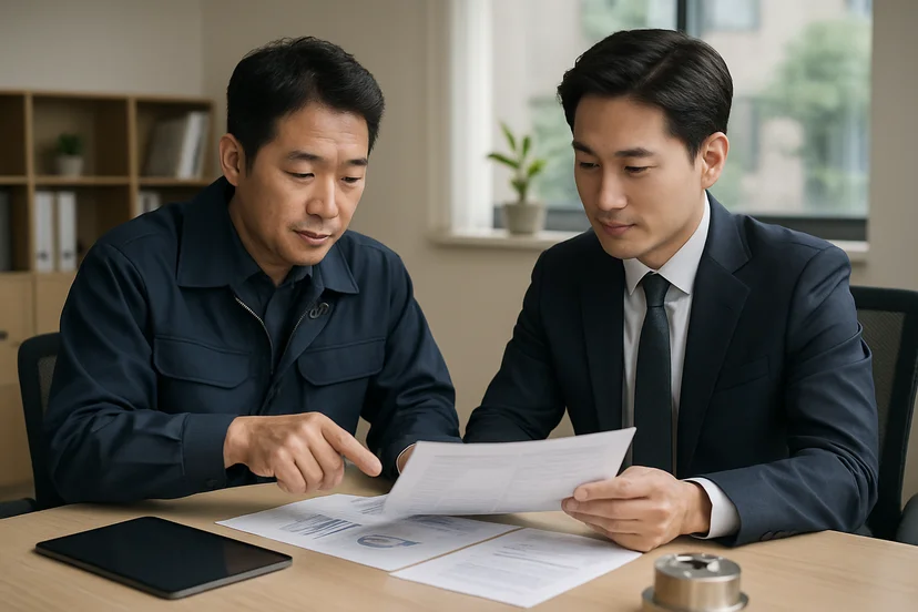 중소기업 대표가 정책자금 상담 자료를 확인하는 장면
