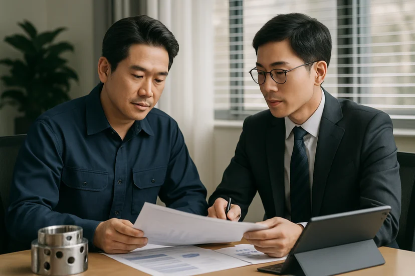 중소기업 대표가 정책자금 상담 자료를 확인하는 장면